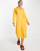 Mango Draped Ruched Front Shirt Dress In Orange