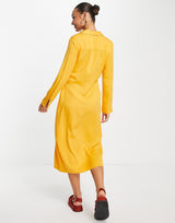 Mango Draped Ruched Front Shirt Dress In Orange