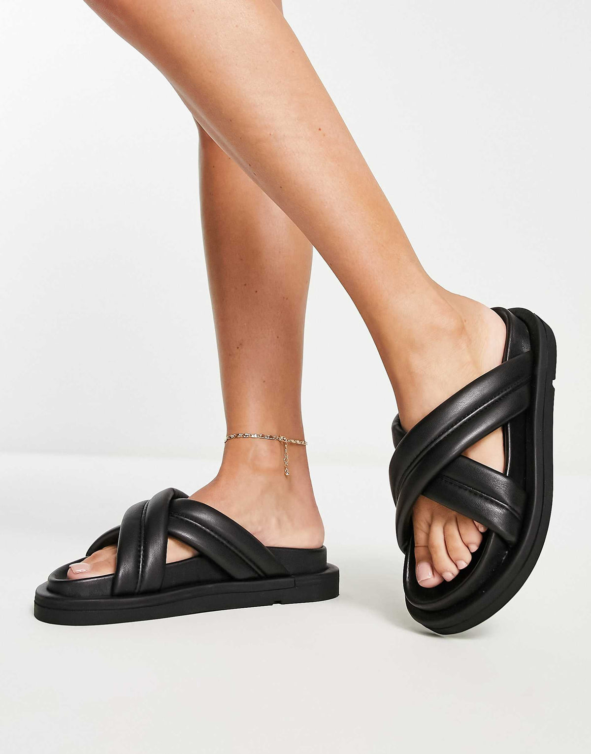 Mango Padded Cross Strap Sandal In Black