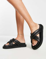 Mango Padded Cross Strap Sandal In Black