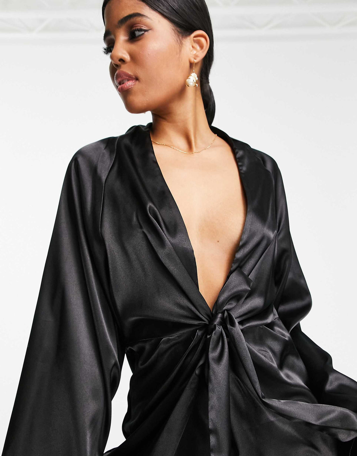 In The Style X Perrie Sian Exclusive Plunge Front Knot Detail Shirt Dress In Black