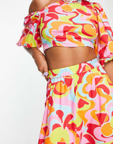 Native Youth Puff Mini Skirt With Pockets In Abstract Retro Fruit Print Co-Ord