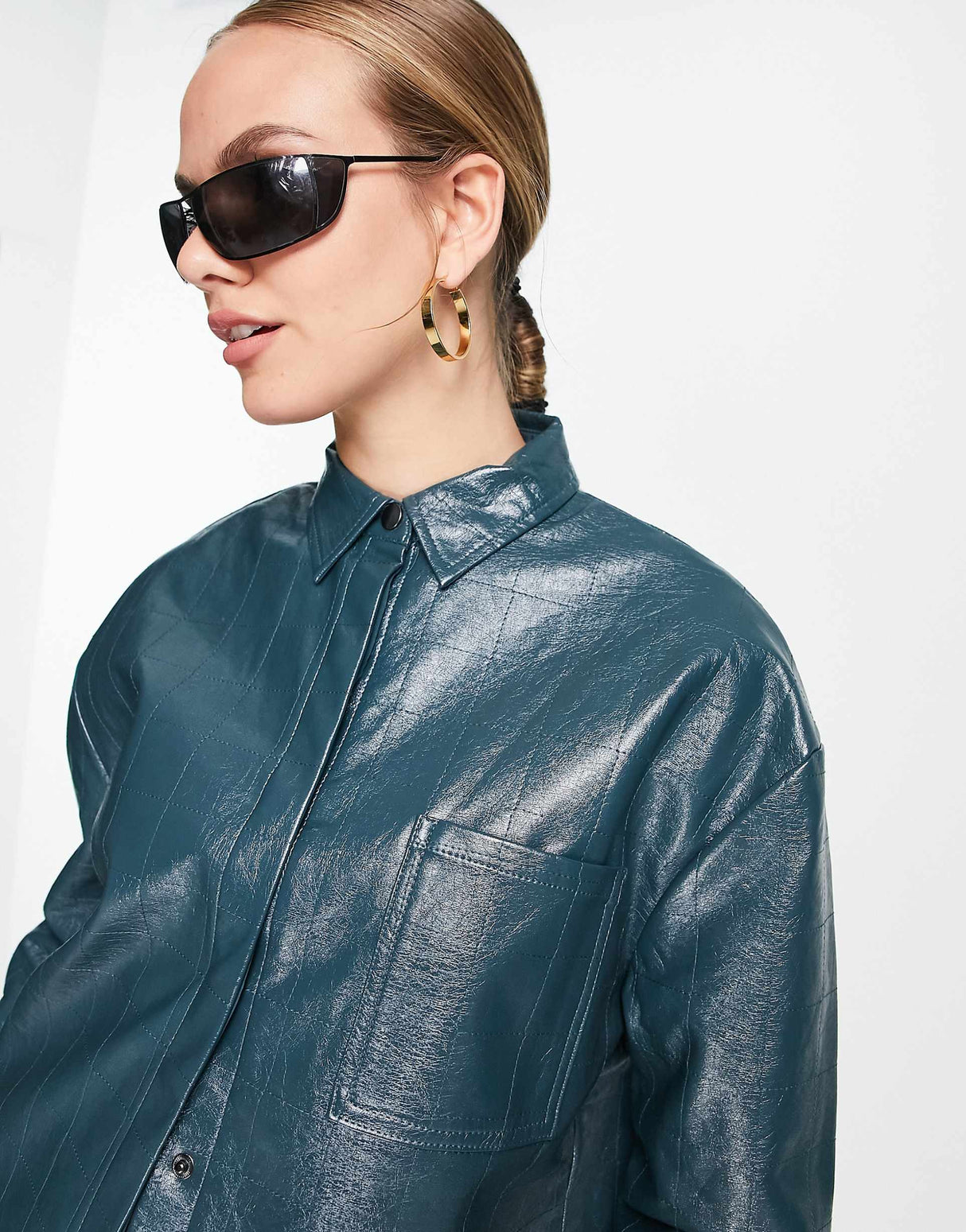 4Th & Reckless Oversized Leather Look Embossed Shirt Co Ord In Teal