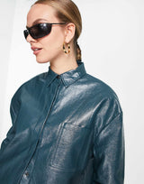 4Th & Reckless Oversized Leather Look Embossed Shirt Co Ord In Teal