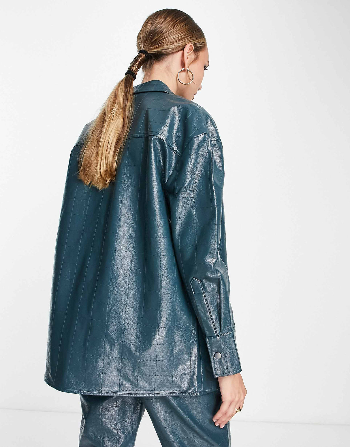 4Th & Reckless Oversized Leather Look Embossed Shirt Co Ord In Teal
