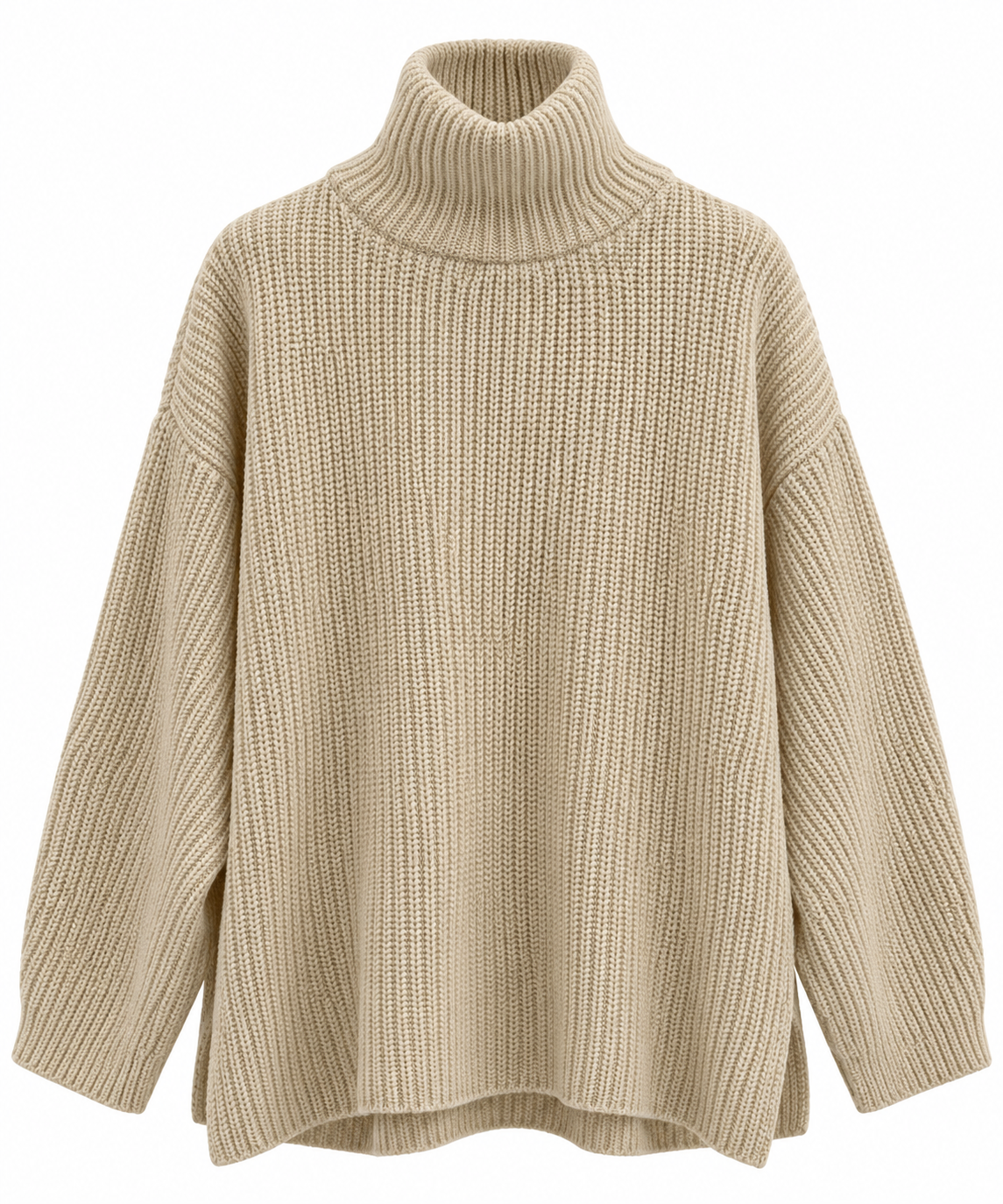 Asos Design Knitted Oversized Funnel Neck Jumper In Beige