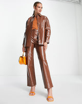 4Th & Reckless Oversized Leather Look Embossed Shirt Co-Ord In Chocolate