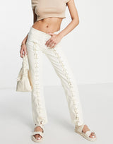 & Other Stories Cotton Lace Up Detail Straight Leg Jeans In Off White