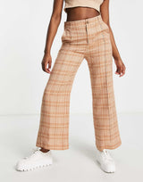 & Other Stories Wide Leg Trousers In Beige Check Print