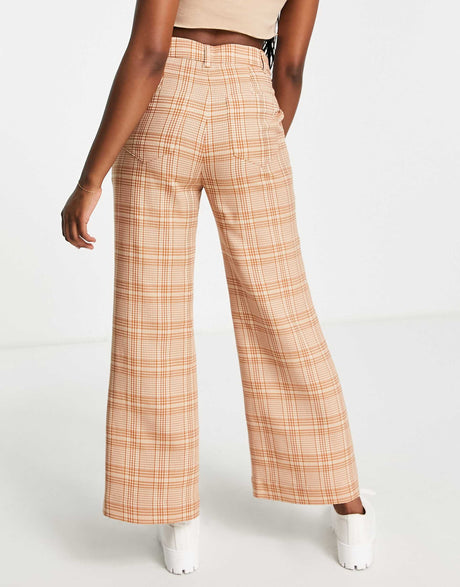 & Other Stories Wide Leg Trousers In Beige Check Print