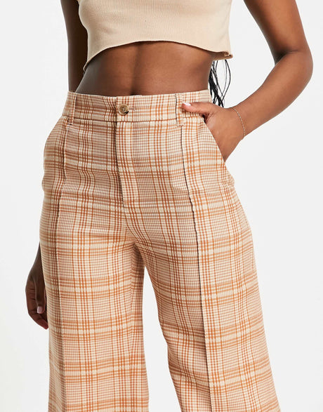 & Other Stories Wide Leg Trousers In Beige Check Print