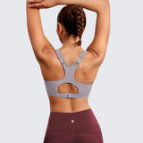 Power On Soft Padded High Impact Zip Front Sports Bra - Grey