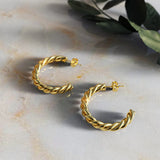 Bullion Gold Twisted Braid C-Hoop Gold Layered Earrings 30mm