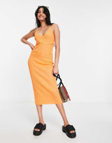 Na-Kd X Elin Warnqvist Knitted Midi Dress With Button Detail In Orange