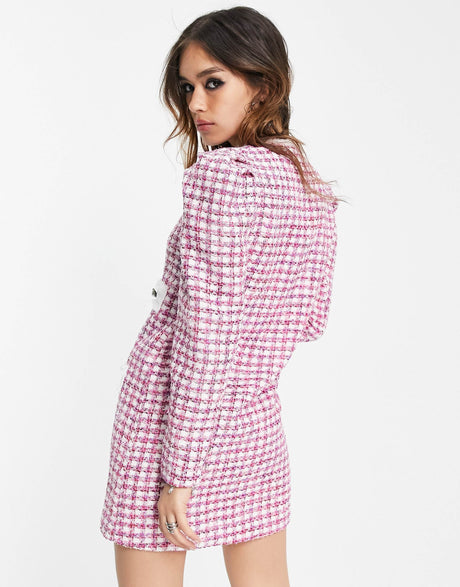 Dream Sister Jane Blazer Dress In Pink Tweed