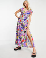 Weekday Midi Dress With Wrap Detail In Ditsy Floral