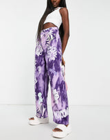 Weekday Straight Leg Trousers In Purple Abstract Flower