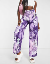 Weekday Straight Leg Trousers In Purple Abstract Flower