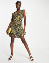 & Other Stories Tie Shoulder Mini Dress In Lemon Print