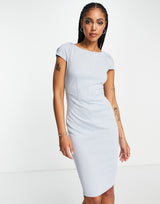 Closet London Puff Shoulder Pencil Dress With Bodice Detail In Sky Blue