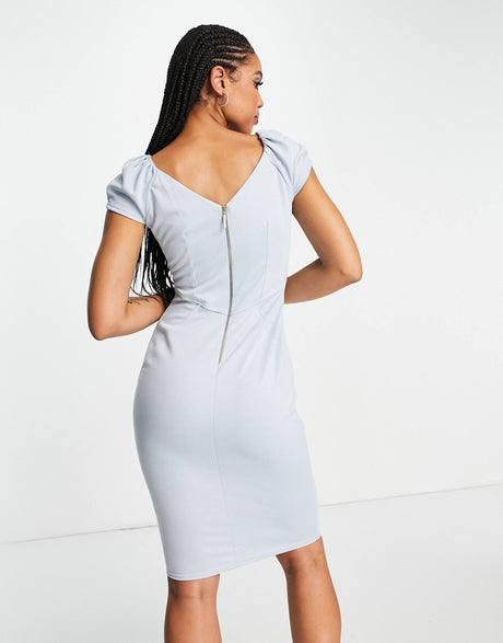 Closet London Puff Shoulder Pencil Dress With Bodice Detail In Sky Blue