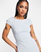 Closet London Puff Shoulder Pencil Dress With Bodice Detail In Sky Blue