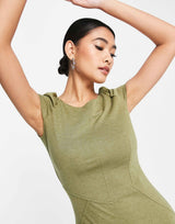 Closet London Puff Shoulder Pencil Dress With Bodice Detail In Olive