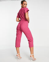 Closet London Tie Waist Kimono Jumpsuit In Plum