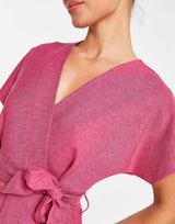 Closet London Tie Waist Kimono Jumpsuit In Plum
