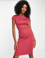 Closet London Puff Shoulder Pencil Dress With Bodice Detail In Berry