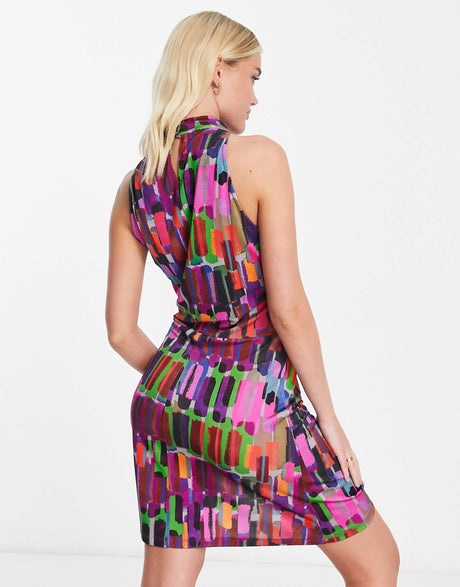 & Other Stories Halter Jersey Mini Dress In Abstract Print