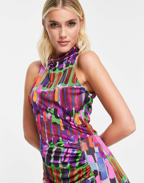 & Other Stories Halter Jersey Mini Dress In Abstract Print