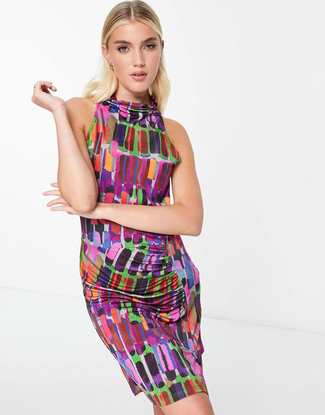 & Other Stories Halter Jersey Mini Dress In Abstract Print