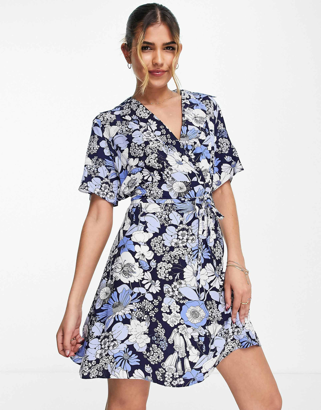 & Other Stories Tie Waist Mini Dress In Floral Print