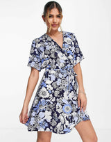 & Other Stories Tie Waist Mini Dress In Floral Print