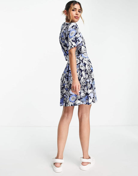 & Other Stories Tie Waist Mini Dress In Floral Print