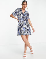 & Other Stories Tie Waist Mini Dress In Floral Print