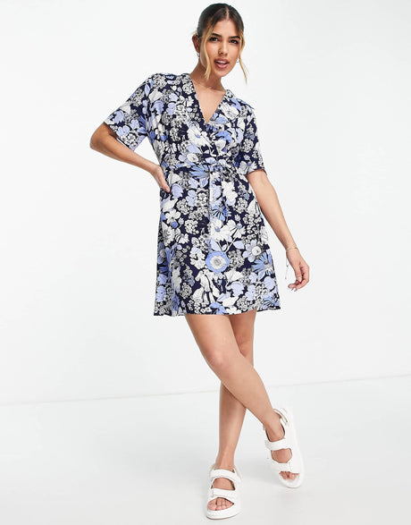 & Other Stories Tie Waist Mini Dress In Floral Print