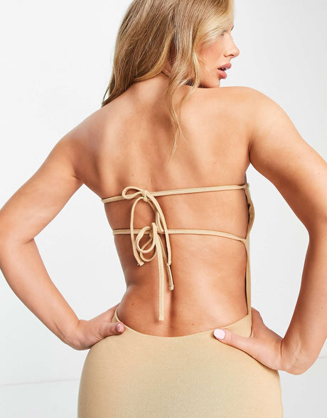 Na-Kd X Zoe Pastelle Bandeau Open Back Maxi Dress In Beige