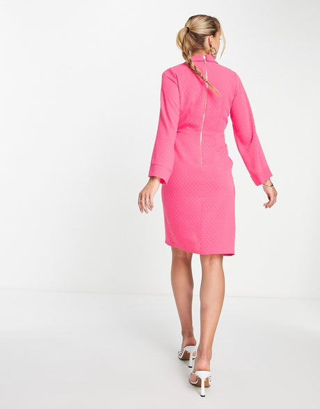 Closet London Fluted Sleeve Wrap Mini Dress In Pink