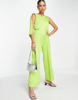 Closet London Drape Satin Wide Leg Jumpsuit In Lime