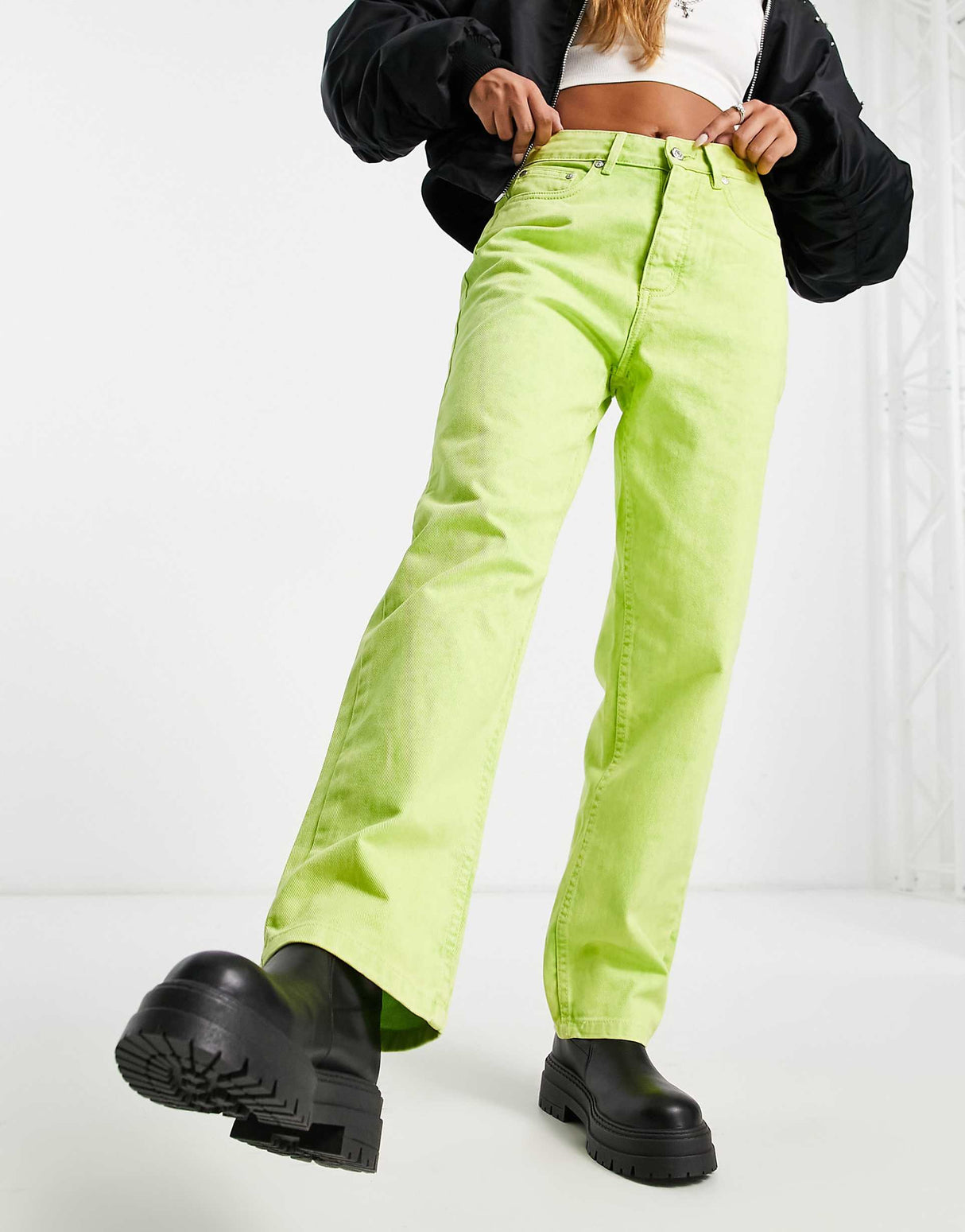 Bolongaro Trevor Montanna High Waist Straight Leg Jeans In Acid Lime
