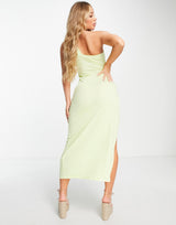 Na-Kd X Zoe Pastelle One Shoulder Cut Out Detail Midi Dress In Green