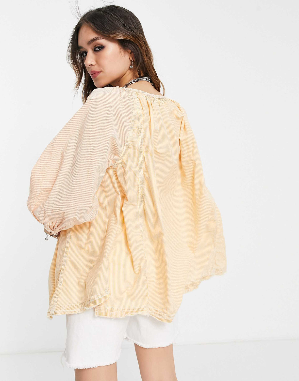 Free People Oxford Swing Button Down Tunic In Ivory