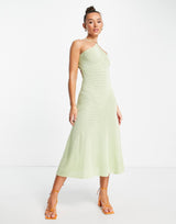 Na-Kd X Dani Pavlica Tie Back Ribbed Midi Dress In Dusty Green