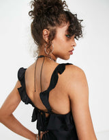 Weekday Wave Frill Detail Mini Dress In Black
