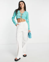 Na-Kd X Miss Lisibell Tie Front Long Sleeve Top In Green Tie Die
