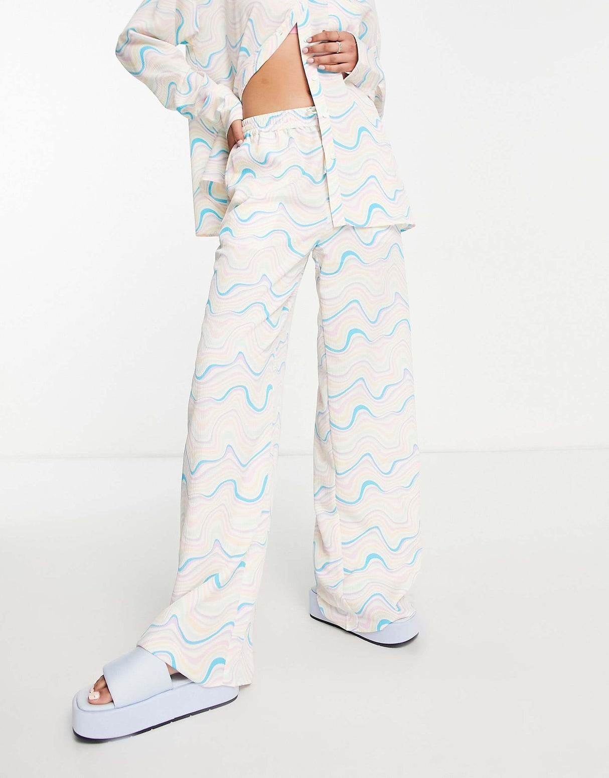 Na-Kd X Miss Lisibell Co-Ord Straight Leg Trousers In Wavy Stripe Print