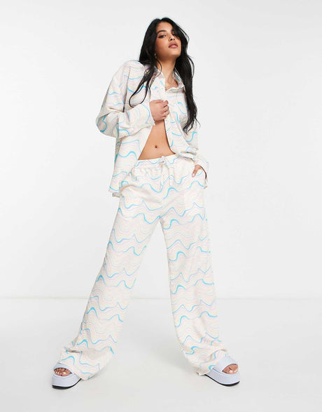 Na-Kd X Miss Lisibell Co-Ord Straight Leg Trousers In Wavy Stripe Print