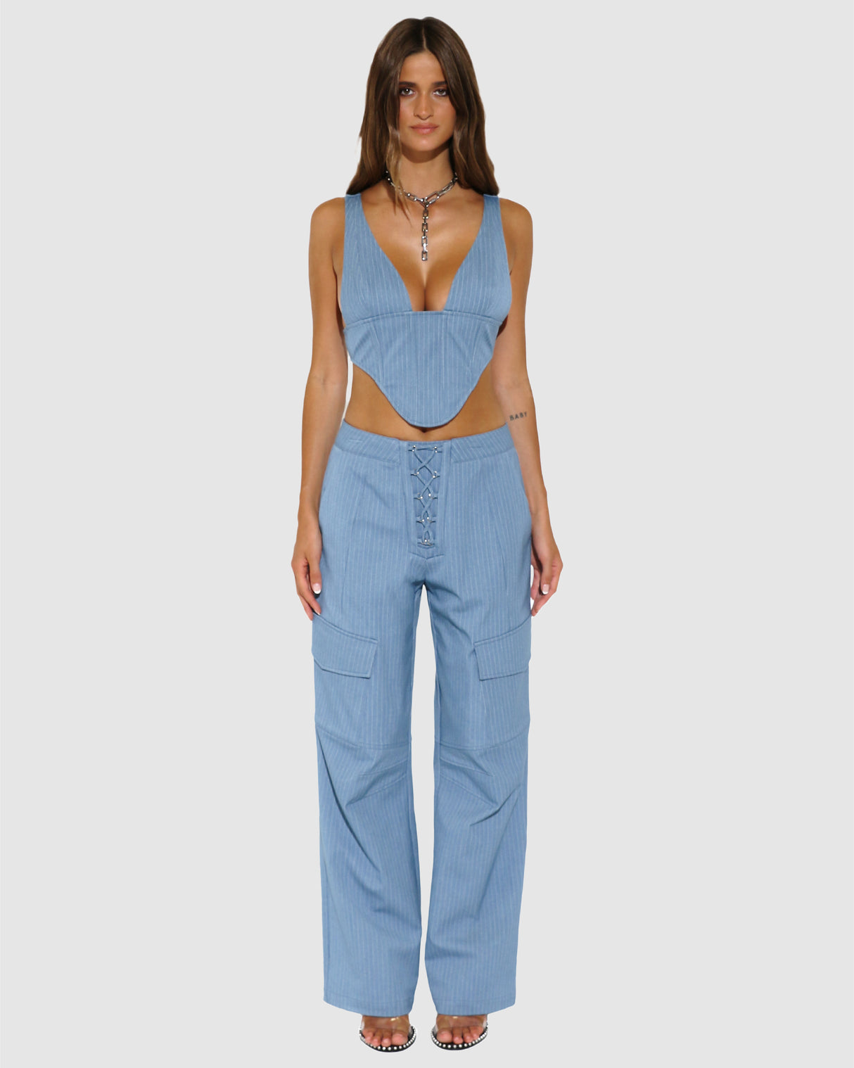 BY.DYLN Hunter Corset - Blue Pinstripe